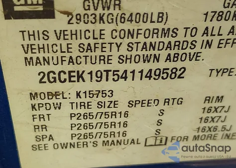 2004 Chevrolet Silverado 1500 Z71 z USA, uszkodzony, nr VIN 2GCEK19T541149582